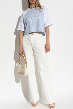 Balmain Short Loose-fit T-shirt, Womens, Light Blue