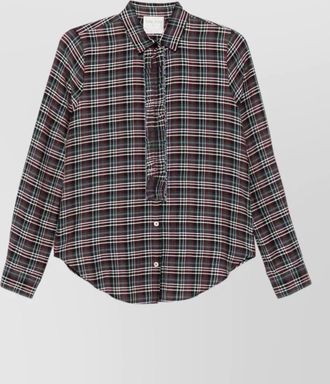 Forte_Forte cotton blend tartan ruffled long-sleeve shirt