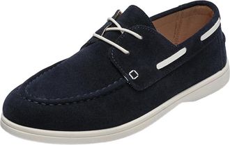 Generic Mens Casual PU Leather Loafers Lace-Up Driving Shoes Soft Flat Moccasins Lightweight Business Walking Boat Shoes for Office and Daily Wear(Blue,10.5)