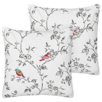 Beliani Conjunto De 2 Cojines De Algod&oacute;n Bordado P&aacute;jaros 45 X 45 Cm Blanco Dillenia