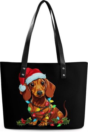 Generic Merry Christmas Dachshund Dog Tote Bags for Women Cute Shoulder Purses Handbags