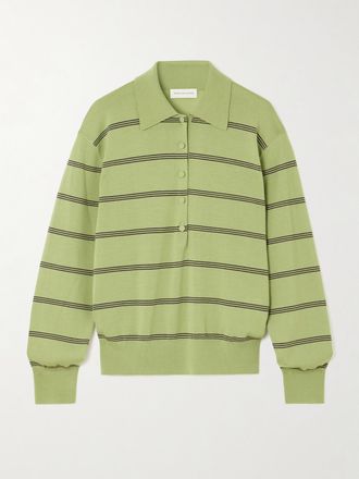 Dries Van Noten Polo In Lana Merino A Righe - Verde