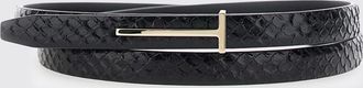 Tom Ford Python-Print Calf Leather Belt with Monogram Buckle