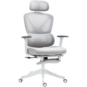 HOMCOM Homcom - Silla De Escritorio De Malla Reclinable Con Reposacabezas Giratoria Soporte Lumbar Reposapi&eacute;s Reposabrazos 3d Carga 135 Kg Gris
