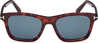 Tom Ford Barron 54mm Square Sunglasses in Shiny Red Havana/Dark Teal at Nordstrom