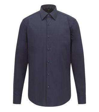 HUGO BOSS Navy Blue Solid Shirts