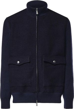 Eleventy Bomberjack van pure wol - Heren - Truien - Blauw - Maat: S Wol