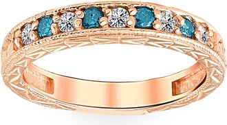 Pompeii3 1/4CT Blue & White Diamond Vintage Wedding Anniversary Ring 14K Rose Gold