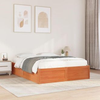 vidaXL Vidaxl - Cama Sin Colch&oacute;n Madera Maciza De Pino Marr&oacute;n Cera 160x200 Cm