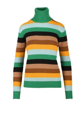 Drumohr High Neck Cashmere Sweater - Green/Yellow