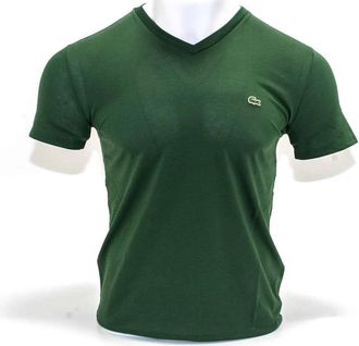 Lacoste Mens Standard Short Sleeve Pima V-Neck Tee In Green