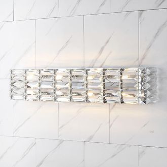 Jonathan Y Designs Evelyn Crystal Rectangle 31.75 4-Light Iron/Crystal Glam Modern LED Vanity Light