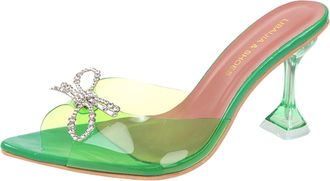 Generic Plain Transparent PVC Rhinestone Bow High Heel Sandals, Green, 8.5 UK