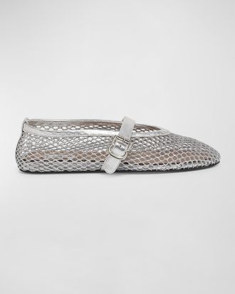 Alaia Metallic Net Mary Jane Ballerina Flats