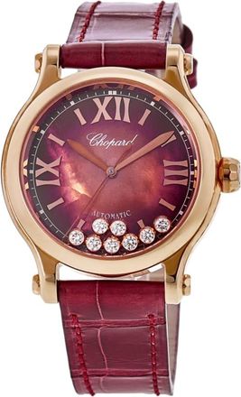 Chopard Happy Sport Automatic 33mm Floating Diamonds 18kt Rose Gold Leather Strap Womens Watch 275378-5005