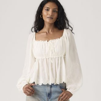 Levi's Ottie Long Sleeve Boho Blouse - Womens - XS - White