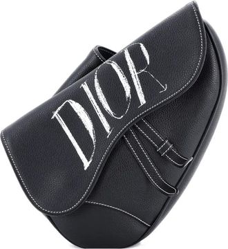 Dior Shawn Stussy Saddle Printed Leather crossbody bag - Zwart
