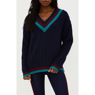 Beach Riot Montana Cable Stitch Sweater in Ultramarine Colorblock at Nordstrom Rack, Size X-Large