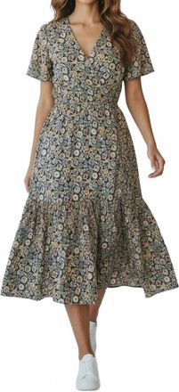 Dex Clothing Short-Sleeve V-Neck Midi Dress In Multi Color Floral