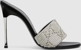 Gucci Womens Crystal Bombshell Slide Sandal, Grey, Fabric