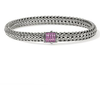 John Hardy Icon Bracelet, Sterling Silver, Pav&eacute;, 6.5mm in Pink Sapphire at Nordstrom, Size Medium