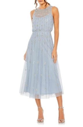 Mac Duggal High Neck Sleeveless Embelished A Line Dress in Powder Blue at Nordstrom, Size 14