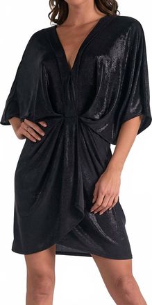 Elan Shimmer Gathered Dress In Black
