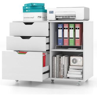 Costway Costway - Cajonera Con Ruedas, 3 Cajones, Cajoneras Escritorio Con Estante Ajustable, Mueble Archivador Oficina, Carta, A4, Tama&ntilde;o Legal, 81 X 40 X 66
