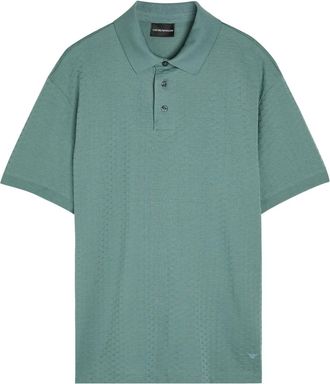 Emporio Armani Jacquard Logo-embroidered Cotton Polo Shirt - Blue - XL