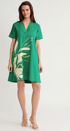 Ming Wang Relaxed A-Line Floral Printed Stretch Cotton Dress in Kelly Green/white at Nordstrom, Size X-Small