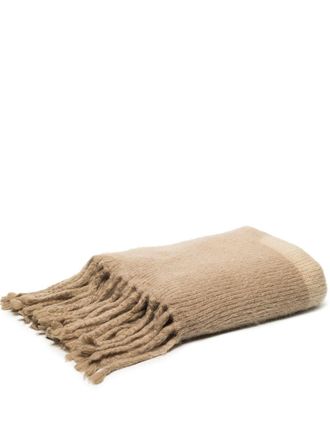 Off-white logo-intarsia fringed blanket - unisex - Wool/Polyamide/Mohair - OS - Neutrals