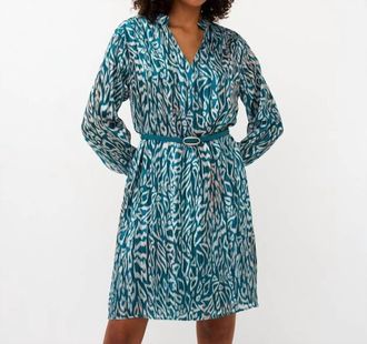 Esqualo Long Sleeve Printed Dress In Teal