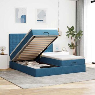 vidaXL Estructura De Cama Otomana Colchones Terciopelo Azul Oscuro Vidaxl