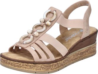 Rieker Keilsandalette RIEKER, Damen, Gr. 36, beige (hellbeige), Lederimitat, Schuhe Keilsandalette, Sommerschuh, Plateausandale, Schlupfschuh mit seitlichen 
