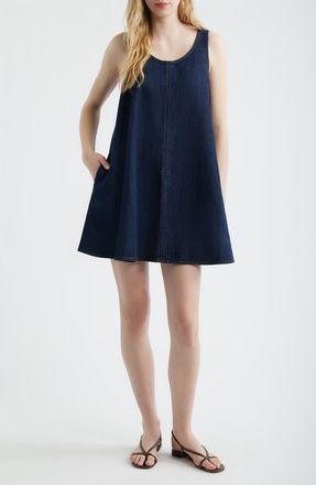Frame Denim Skipper Sleeveless Cotton Blend Denim Trapeze Minidress in Duomo at Nordstrom, Size X-Small