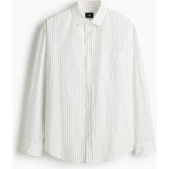 H&M Relaxed Fit Shirt in White/pinstriped at Nordstrom, Size Xxx-Large