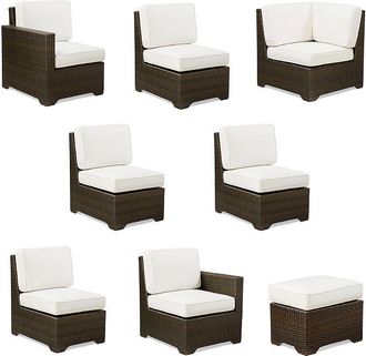Frontgate Small Palermo 8-pc. Modular Set in Bronze Wicker - Standard, Snow with Logic Bone Piping - Frontgate