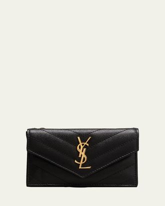 Saint Laurent YSL Monogram Flap Card Case in Grained Leather