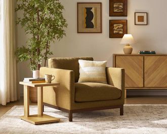 Castlery Owen Armchair, Basketweave Caramel Walnut by Castlery, Brown