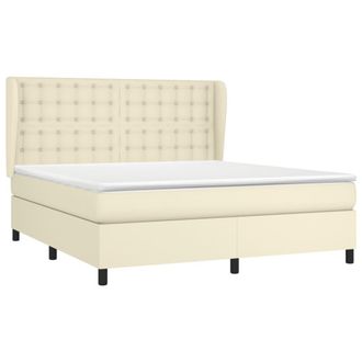 vidaXL Cama Box Spring Con Colch&oacute;n Cuero Sint&eacute;tico Crema 180x200 Cm Vidaxl