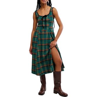 Free People Freya Plaid Bow Midi Dress in Kelly Green Combo at Nordstrom Rack, Size X-Large