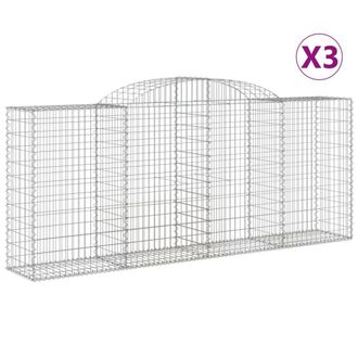 Berkfield Home Arched Gabion Baskets 3 pcs 300x50x120/140 cm Galvanised Iron in Silver