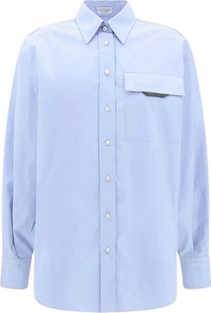 Brunello Cucinelli Shiny Detail Cotton Shirt With Pocket