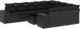 vidaXL Set De Sof&aacute;s De Jard&iacute;n 11 Pzas Y Cojines Rat&aacute;n Sint&eacute;tico Negro Vidaxl