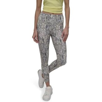 DKNY Womens Printed High-Waist 7/8 Tights In Mystic Python Vintage Khaki