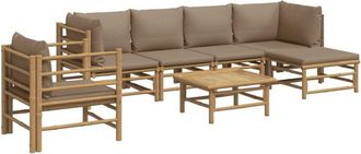 vidaXL Set De Muebles De Jard&iacute;n 7 Piezas Bamb&uacute; Y Cojines Gris Taupe Vidaxl