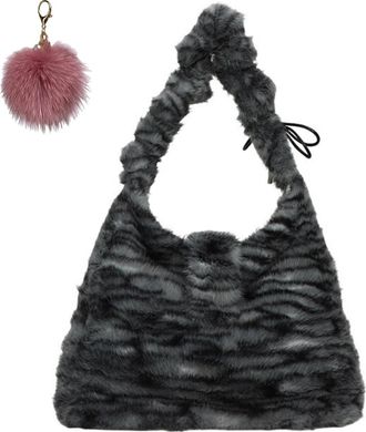 Generic Winter Cute Plush Leopard Shoulder Bag,Vintage Faux Fur Print Tote Bag,Casual Trendy Animal Print Handbag for Women