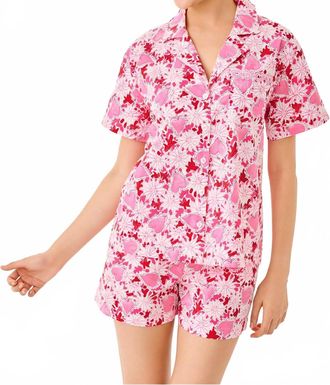Lilly Pulitzer Mari Pajama Button-Up Top In Coconut Dear Heart