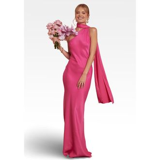 Maids to Measure Cressida Satin Asymmetric Dress in Hot Pink at Nordstrom, Size 12