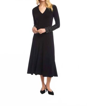 Karen Kane Kate Beaded Sleeve Midi Travel Dress In Black